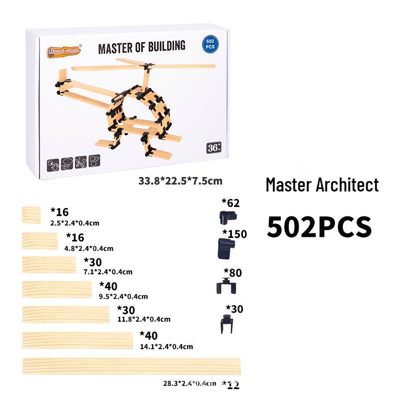 Kids' Master Architect Interlocking Wooden Building Blocks – Educational Assembly Toys for Kindergarten