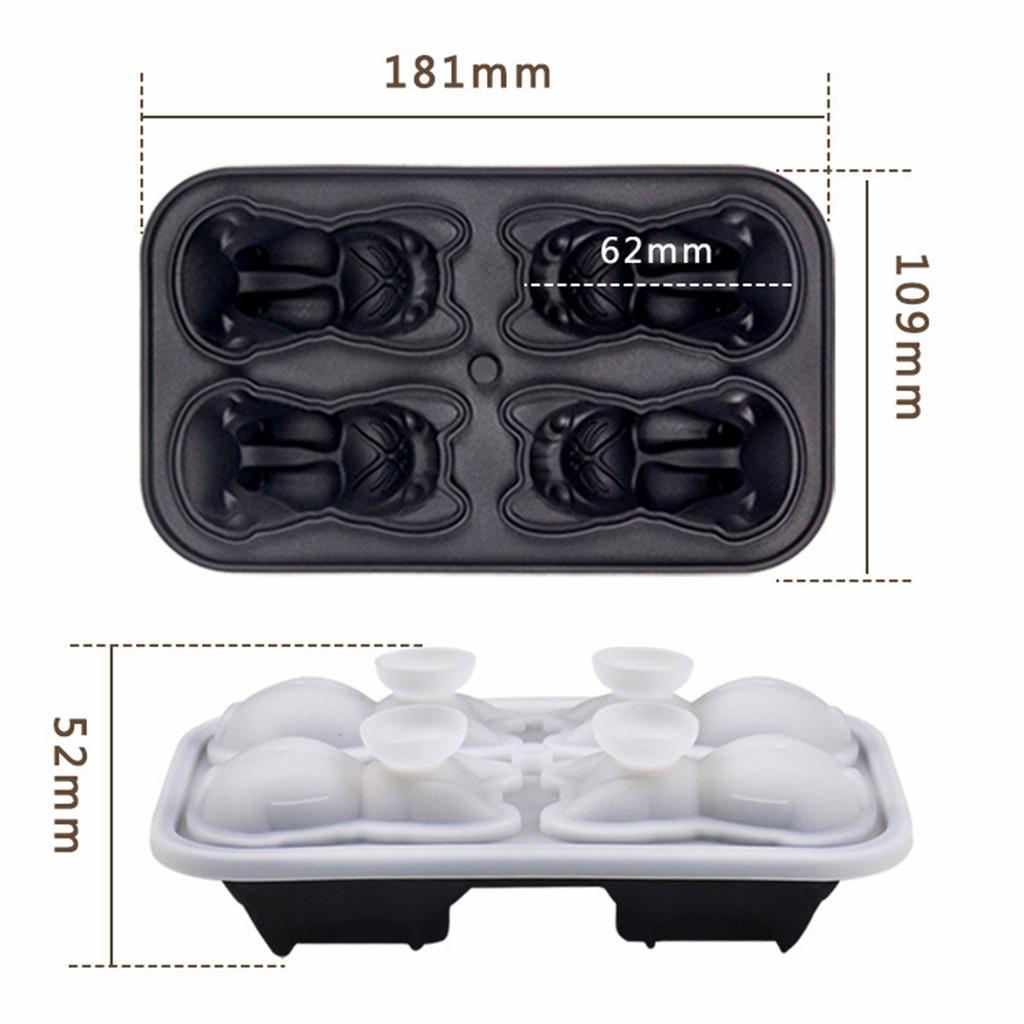 4 Pcs Ice Cube Mold Food Grade Silicone for Party Bar Use French Bulldog Shape Whiskey Cocktail Chiller Tool Durable
