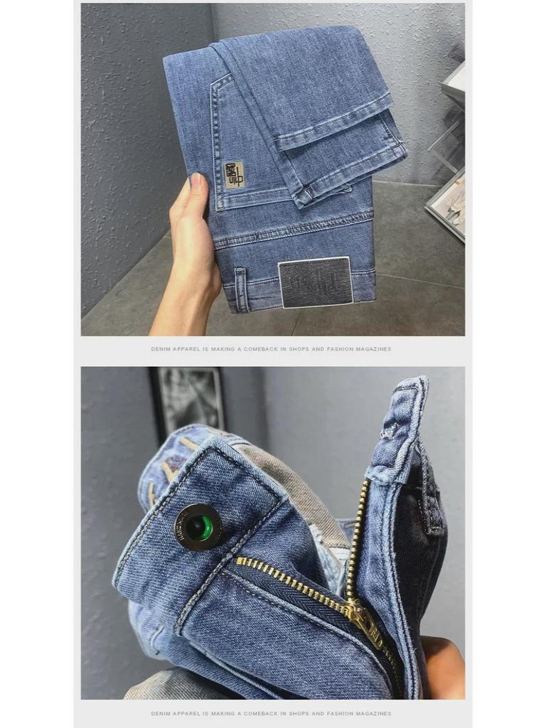 Мужские облегающие джинсы с вышивкой: Эластичный, мягкий, стильный и подходит для всех сезонов