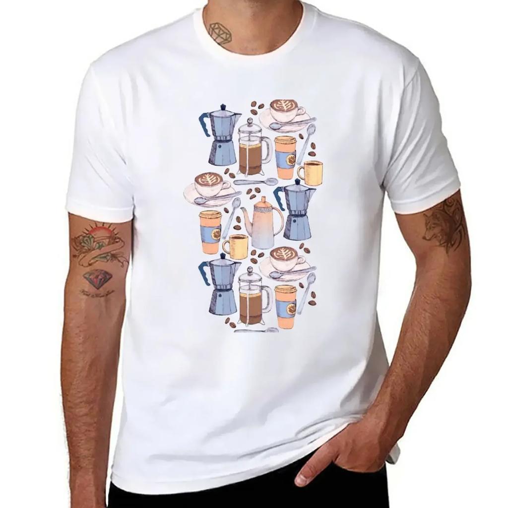 Coffee Love on Blue T-Shirt vintage blanks heavy weight t shirts for men