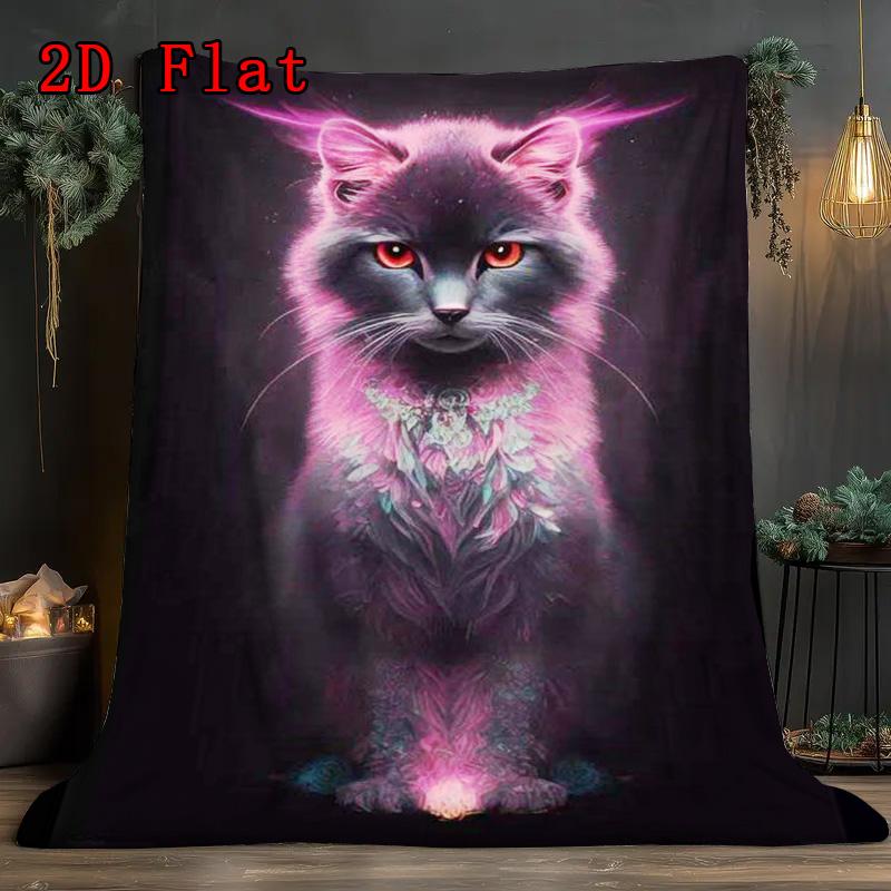 Charming pink cat 2D Flat Pattern Flannel Blanket High quality All Seasons Warmth and Comfort Perfect for Christmas Gifts.