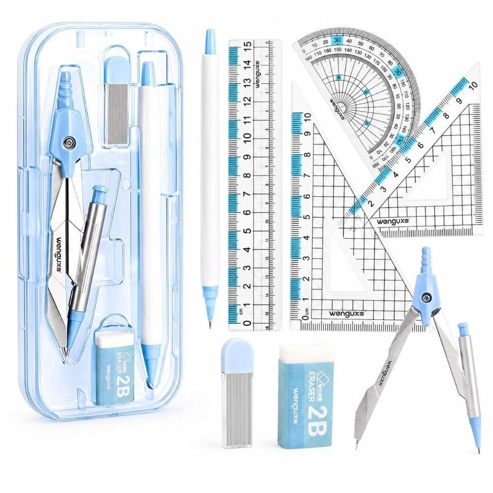 8Pcs Protractor Triangle Ruler Set Students Compass Kit Drafting Compass School Supplies
