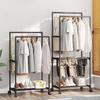 Double Rod Clothes Hanger with Wheels Floor Standing Storage Rack Multi Layer Rack for Bags Shoes Hats and Clothes Storage Rack