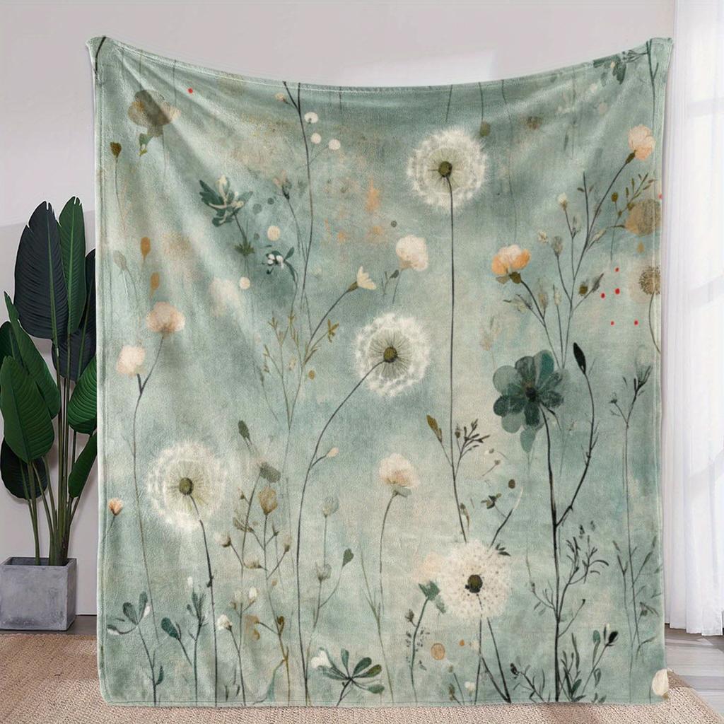 Vintage Dandelion Flannel Blanket - Soft Comfortable, for Sofa, Bed, Car, Office Camping, All-Season Gift