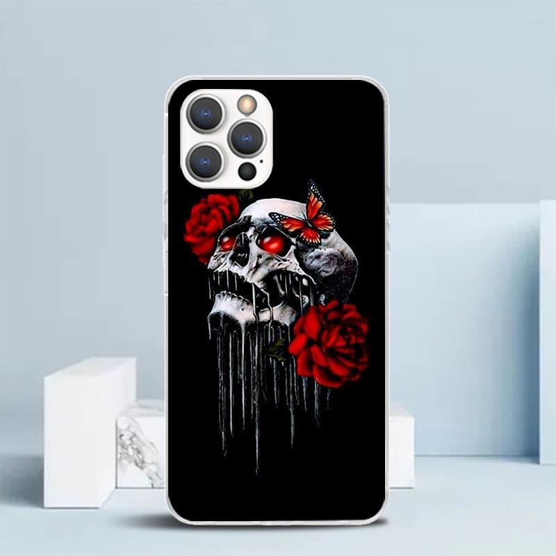 Человеческий скелет Красная роза Чехол для телефона Для IPhone 16 17 Air 16E 15 14 Plus 13 Mini 12 11 Pro Max 7 8 + SE 2020 Мягкий ТПУ Задняя крышка 1