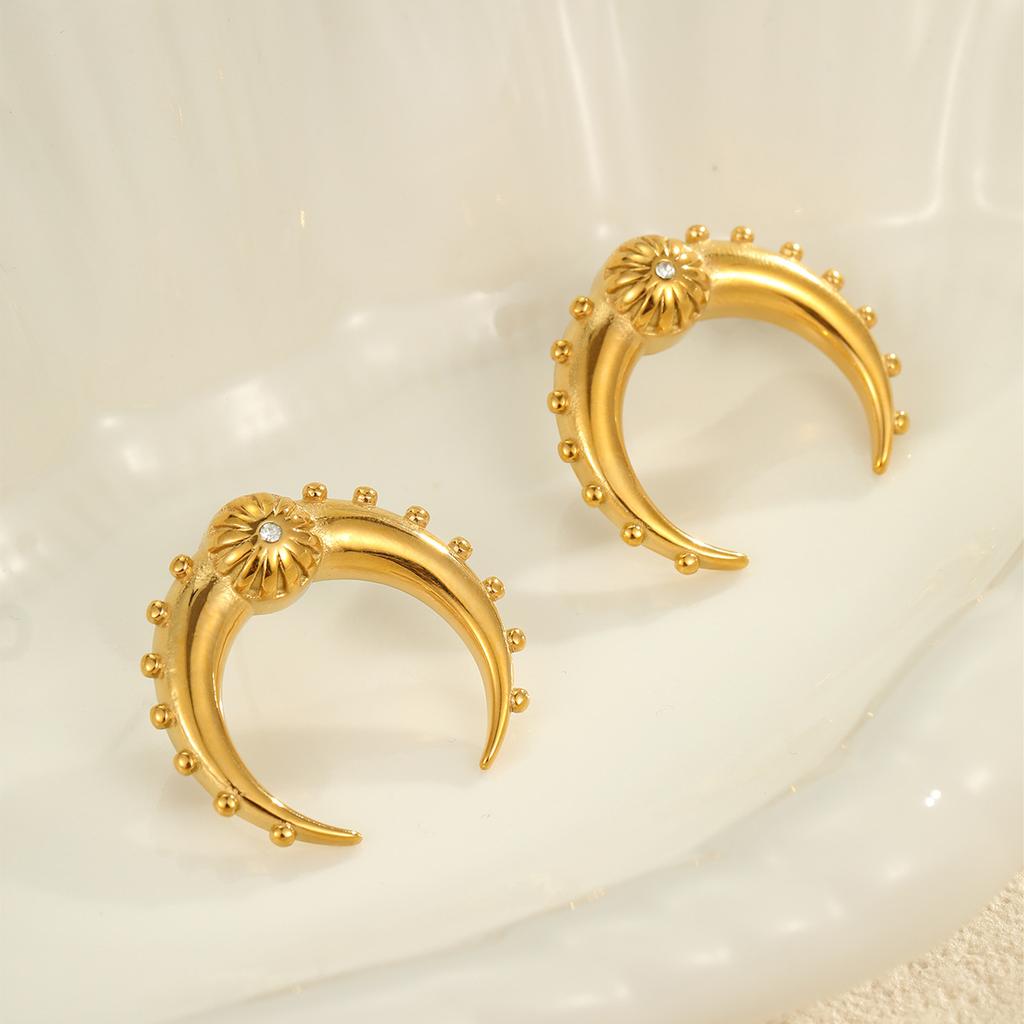 GEMCHIC Women's Geometric Moon Hoop Earrings Gold Plated Stainless Steel Studs Luxury Fashion Jewelry