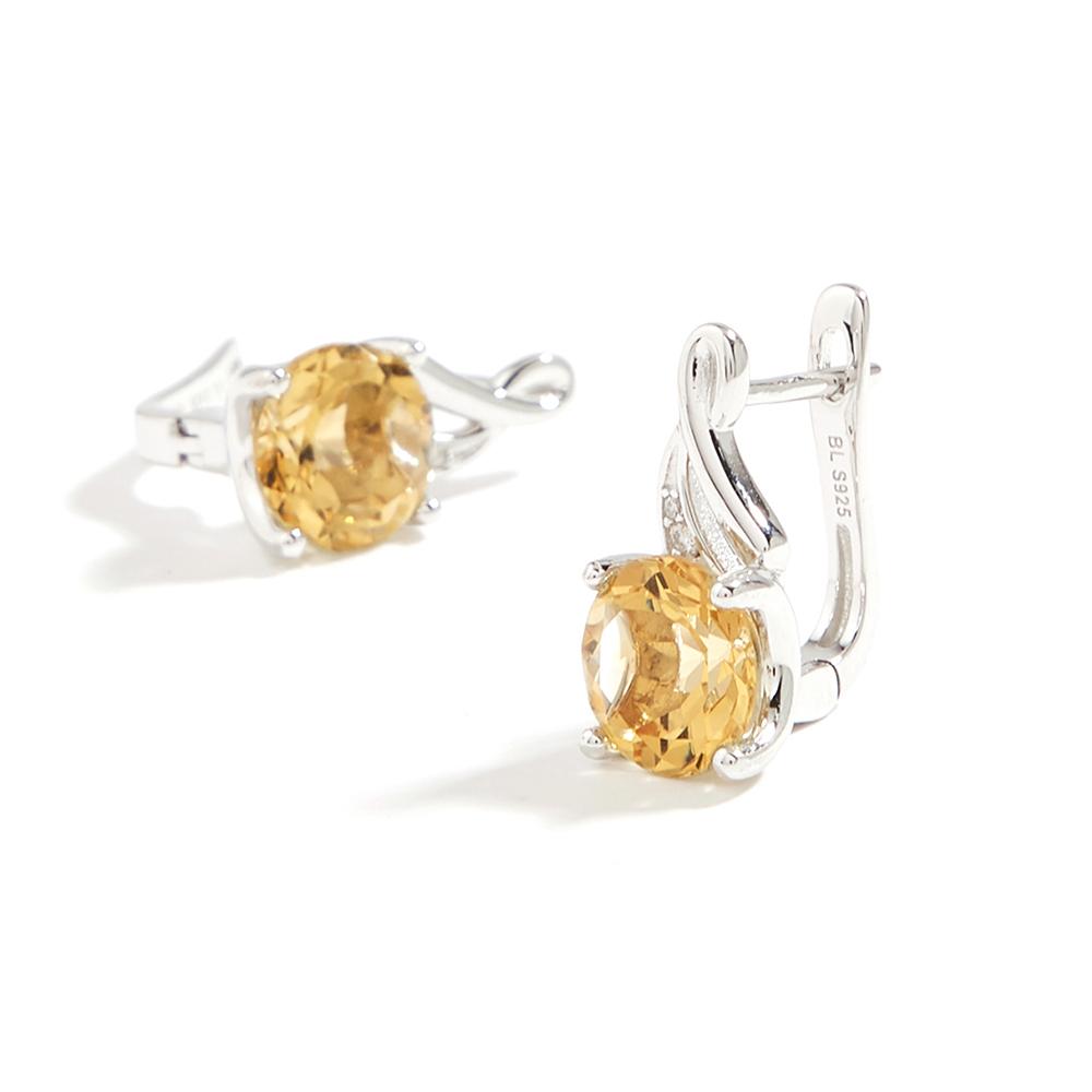 Натуральный цитрин 9 мм, круглый драгоценный камень, серебро, элегантные серьги-застежки для женщин, женские вечерние, помолвочные, роскошные ювелирные изделия, подарок