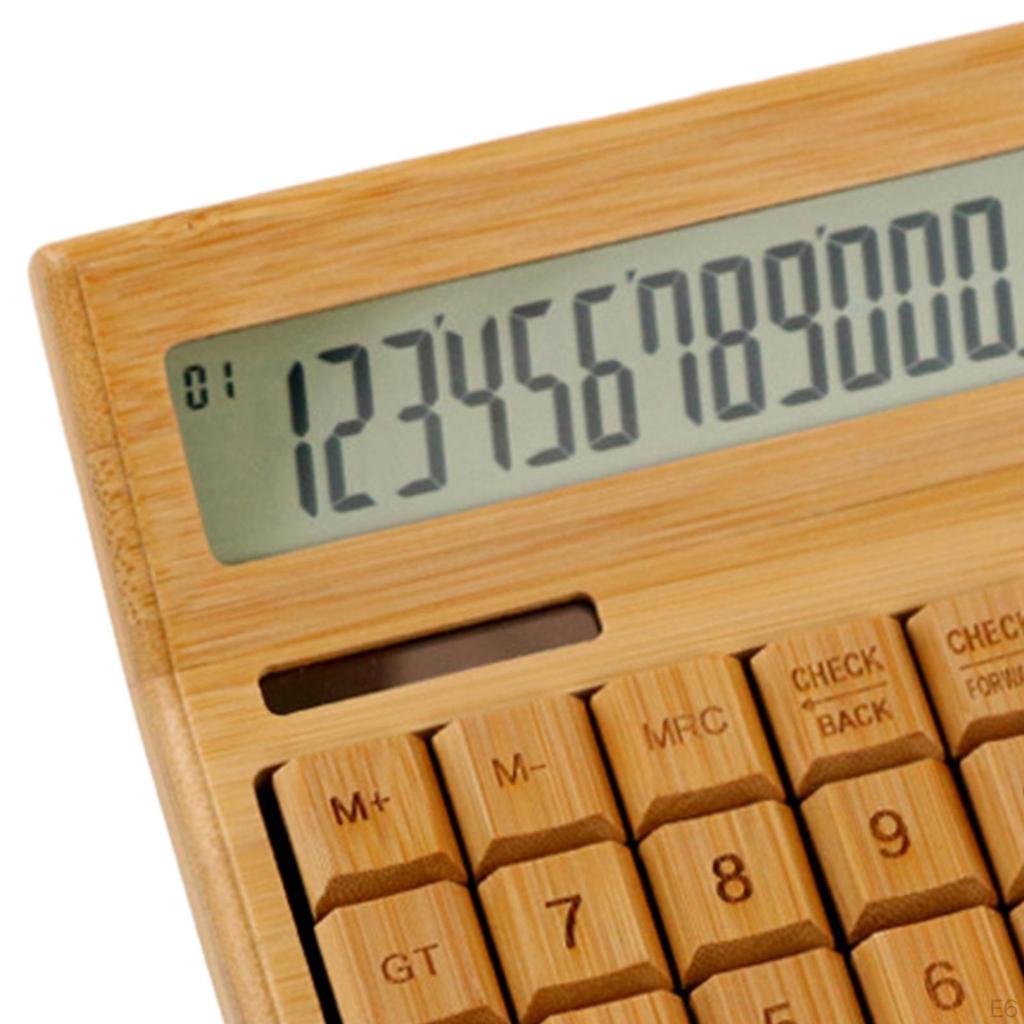 Калькулятор на солнечных батареях, 12-значный настольный калькулятор, бамбук, большие кнопки, простой в использовании для студентов