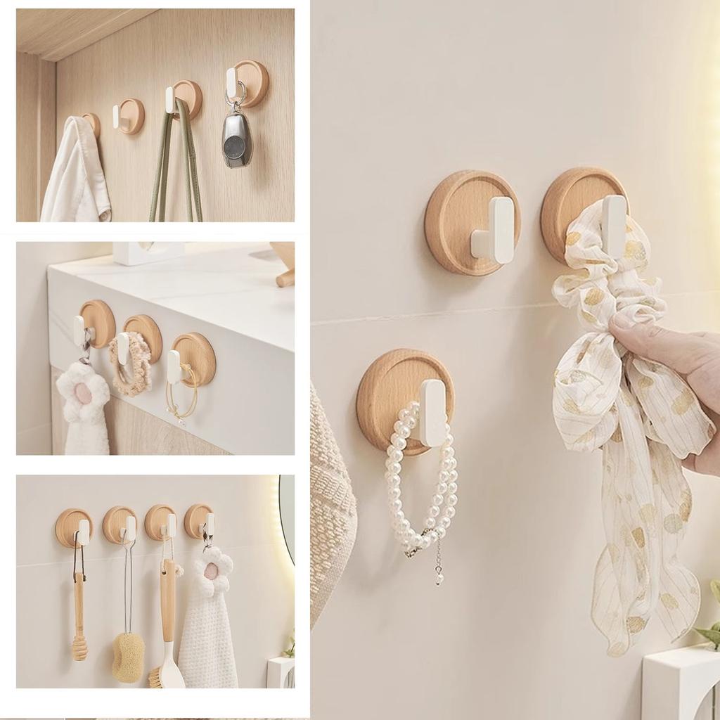 Nordic solid wood hook door rear entrance hook adhesive hook walnut hook non-punching clothing hook multi-functional hook 5 pcs