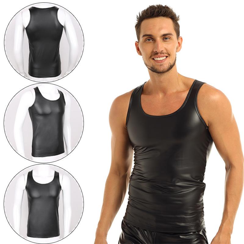 Мужская футболка из мягкой искусственной кожи с мокрым эффектом, майка, рубашка, клубная одежда