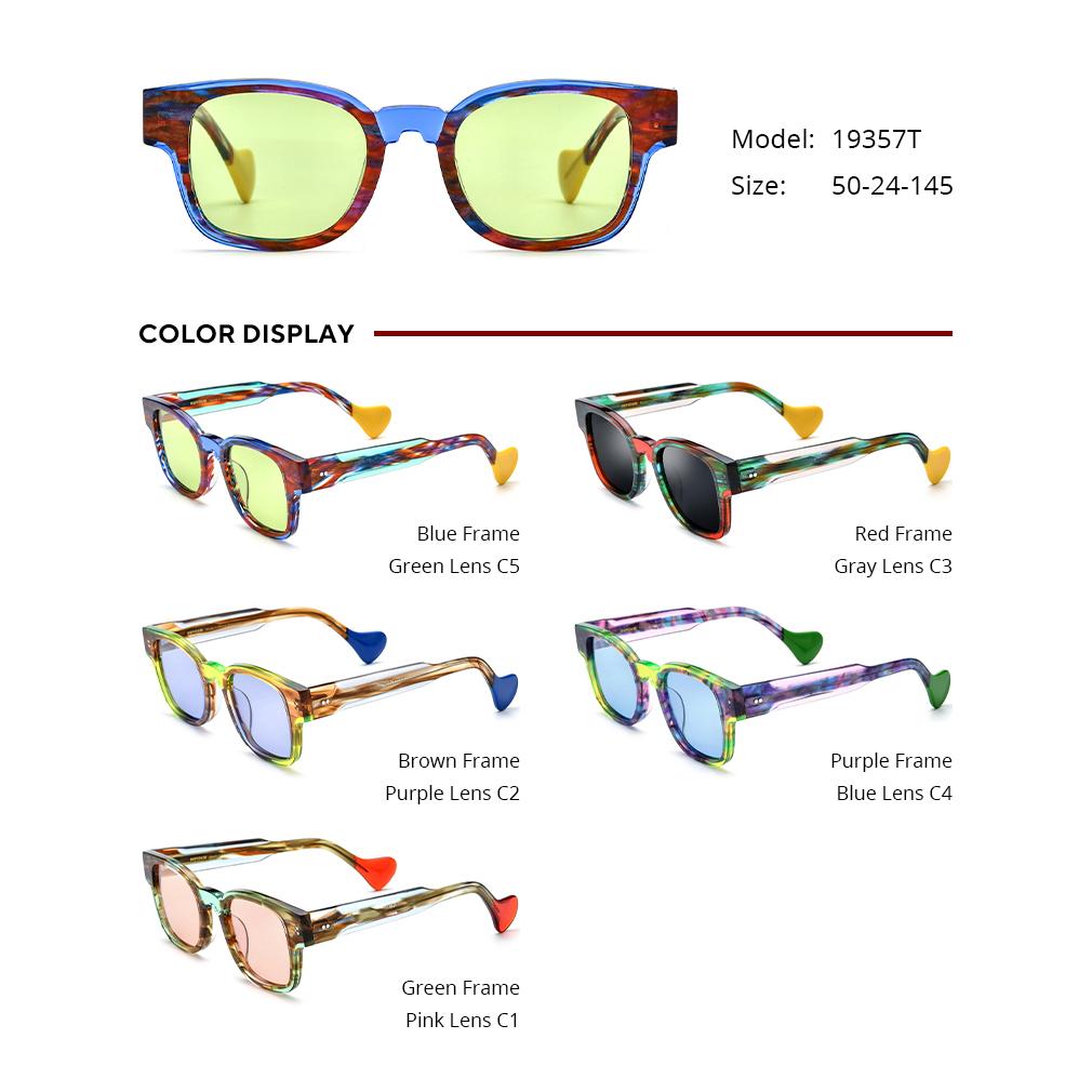 Borregls Multicolor Acetate Polarized Sunglasses Women Transparent Brand Designer Square Sun Glasses Men Mirrored Shades 19357T