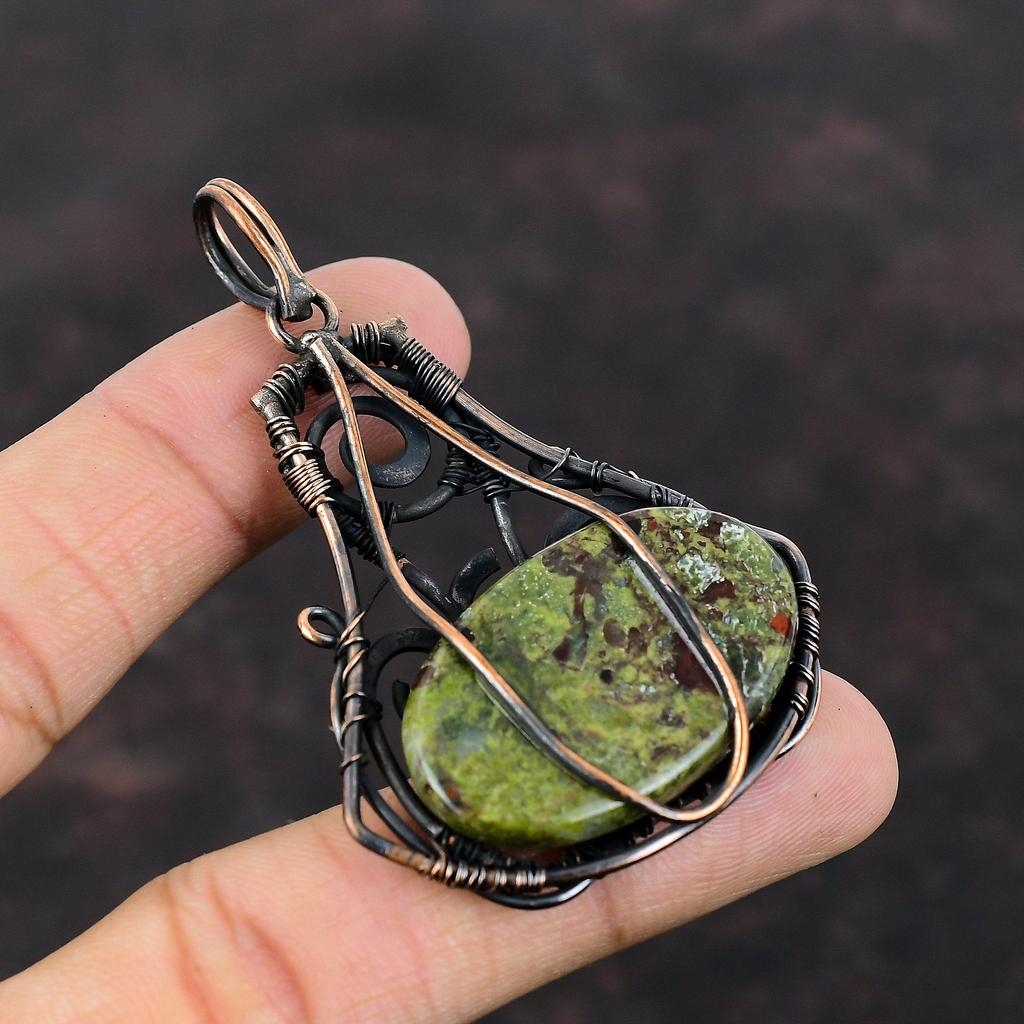 Дракон Кровавый Камень Кулон Медная Проволока Обернутый Кулон Натуральный Драгоценный Камень Кулон Ручной Работы Бохо Хиппи Ювелирные Изделия Подарок Для Него Ювелирные Изделия из Медной Проволоки