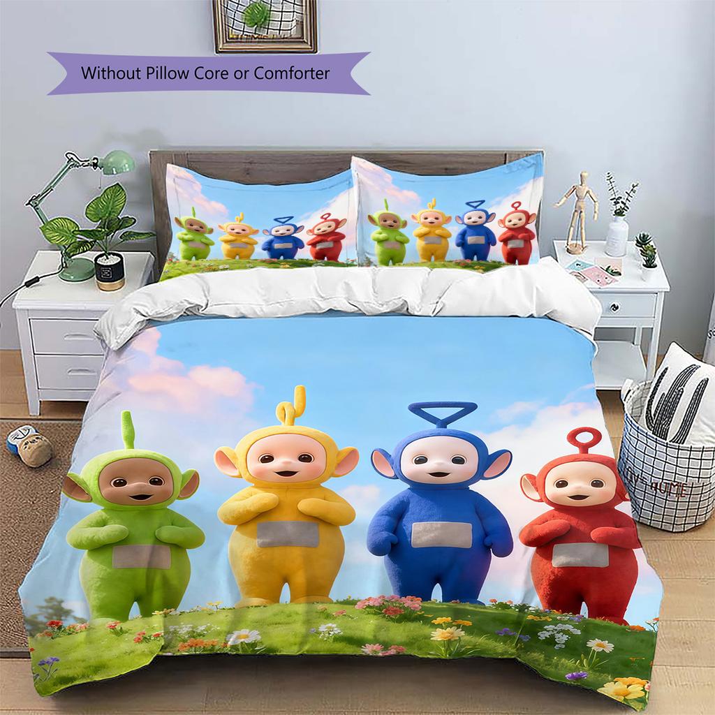 Teletubbies Pattern Bedding Quilt Set Home Decoration Gift (1 * duvet cover + 2 * pillowcase without core)