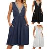 Women's Summer Dress V Neck Sleeveless Midi Dresses with Pockets Casual Boho Beach Vacation Sundresses