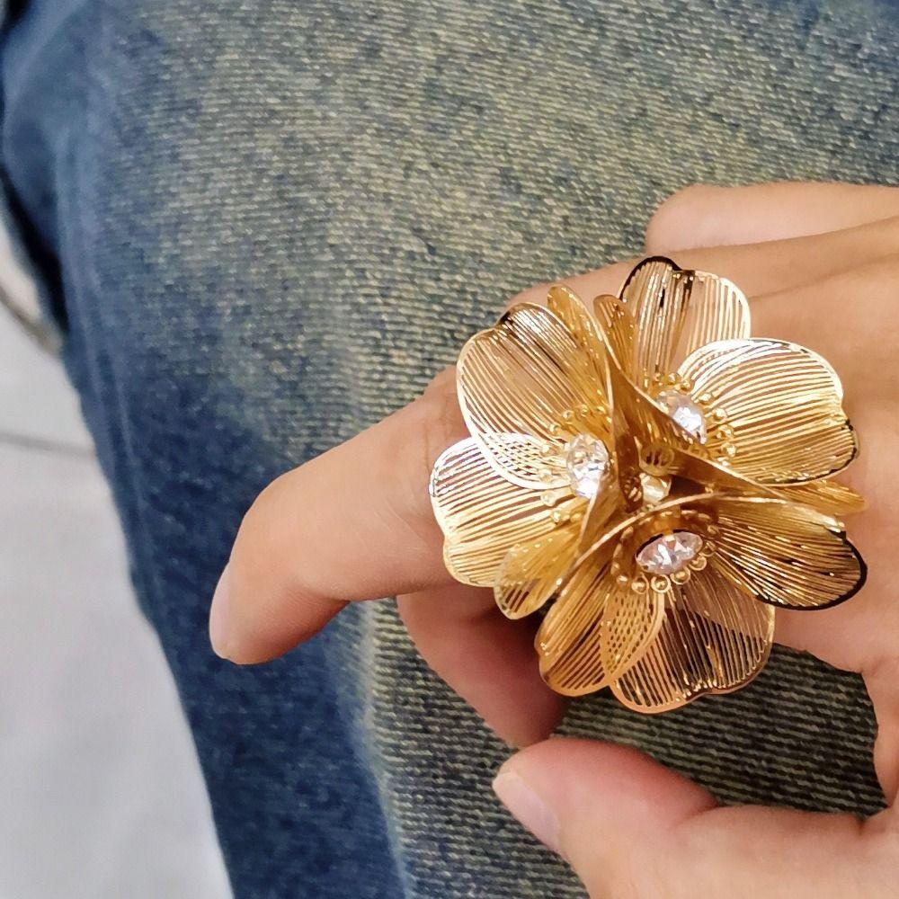 Кольцо из цинкового сплава с цветочным блеском, многослойные цветы, широкая пряжка для пальцев, для мужчин