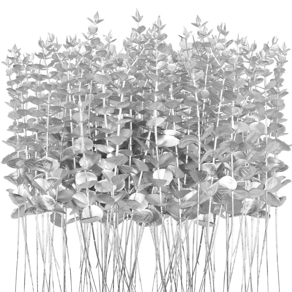 Flocked Eucalyptus Artificial Flower Arrangement - Gold, Silver, White, Black, Frosted Green Hanging Decor