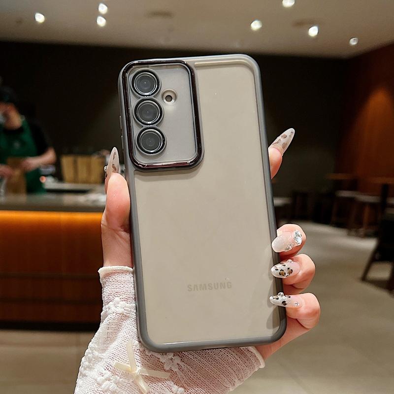 Мягкий прозрачный чехол для телефона с сплошной цветной рамкой для Samsung S25 Ultra S24 FE S23 Plus S22 S21 A55 A16 A35 A54 A34 A15, прозрачный противоударный тонкий чехол