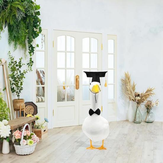 1 комплект нарядов для выпускного в виде гуся из газона, черная шляпа бакалавра, галстук-бабочка, украшение для статуи гуся для двора, нарядная одежда, аксессуары для костюмов