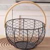 Egg Basket Iron Wire Woven with Handle Metal Storage Round Bin for Bathroom