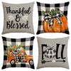1 \ 4Pcs Autumn Thanksgiving Pillow Cover With Bow Truck Pattern Backrest Cover, Suitable For Room Living Room (No Pillow Core)