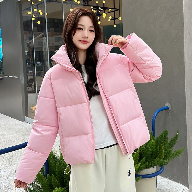 Short Stand-Up Collar Down Cotton Clothes Women'S Simple Loose Clothes Jacket Solid Color
