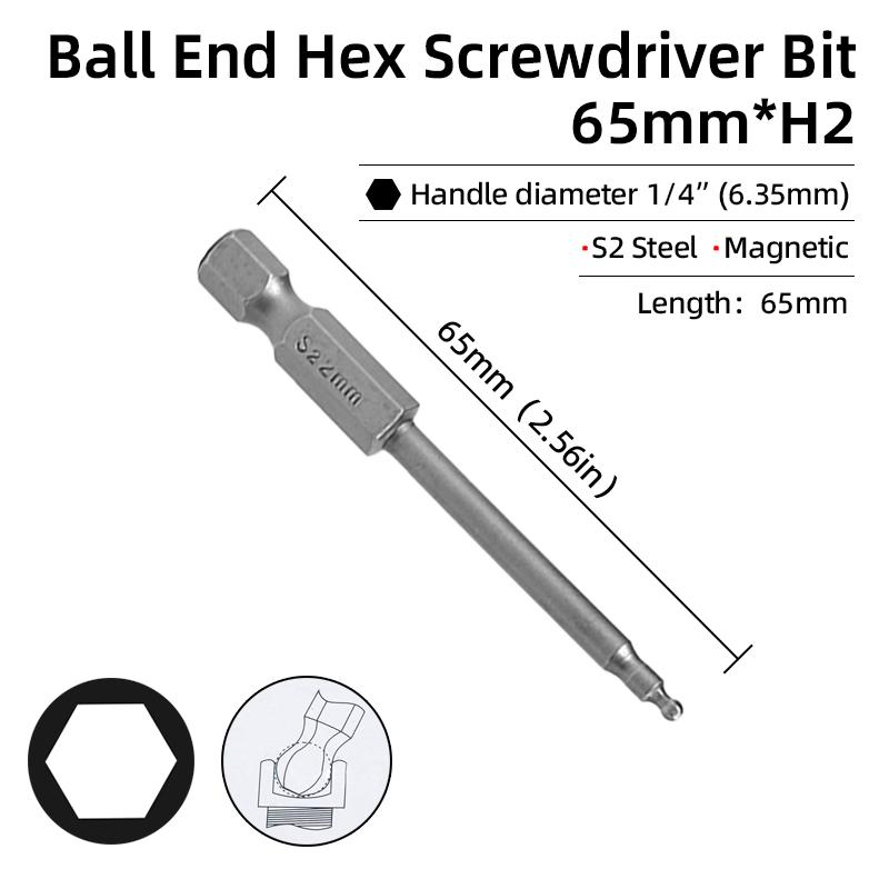 Набор шестигранных отверток с шаровым наконечником, шестигранный ключ, отвертка, сверло с хвостовиком 1/4 дюйма, магнитная сталь S2 65/100 мм, ручные ремонтные инструменты