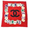 Used Chanel Coco Mark Logo Playing Cards Scarf Silk Red Authentic 1193