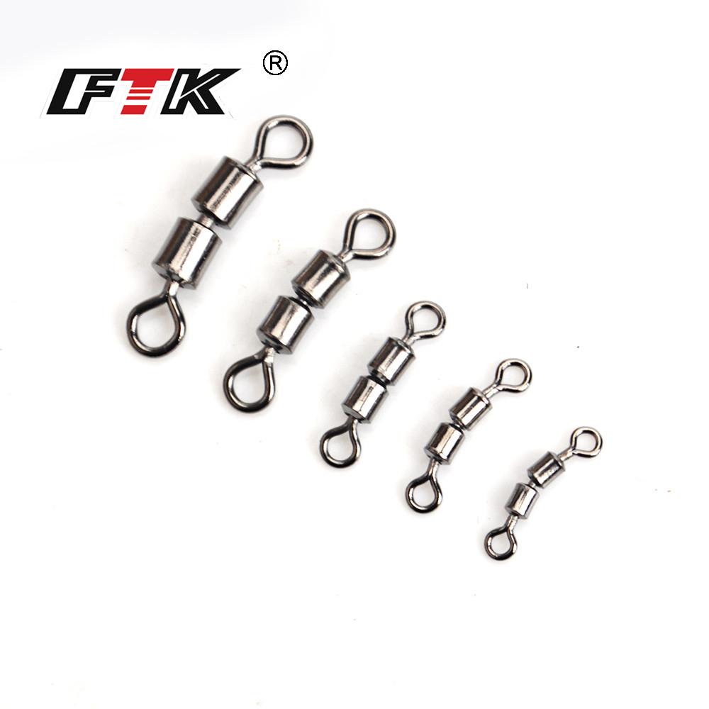 FTK 50pcs/lot Swivel Ball Bearing Fishing Swivel with Solid Swivel Safety Snap Ring Swivel Carp Fishing Accessories
