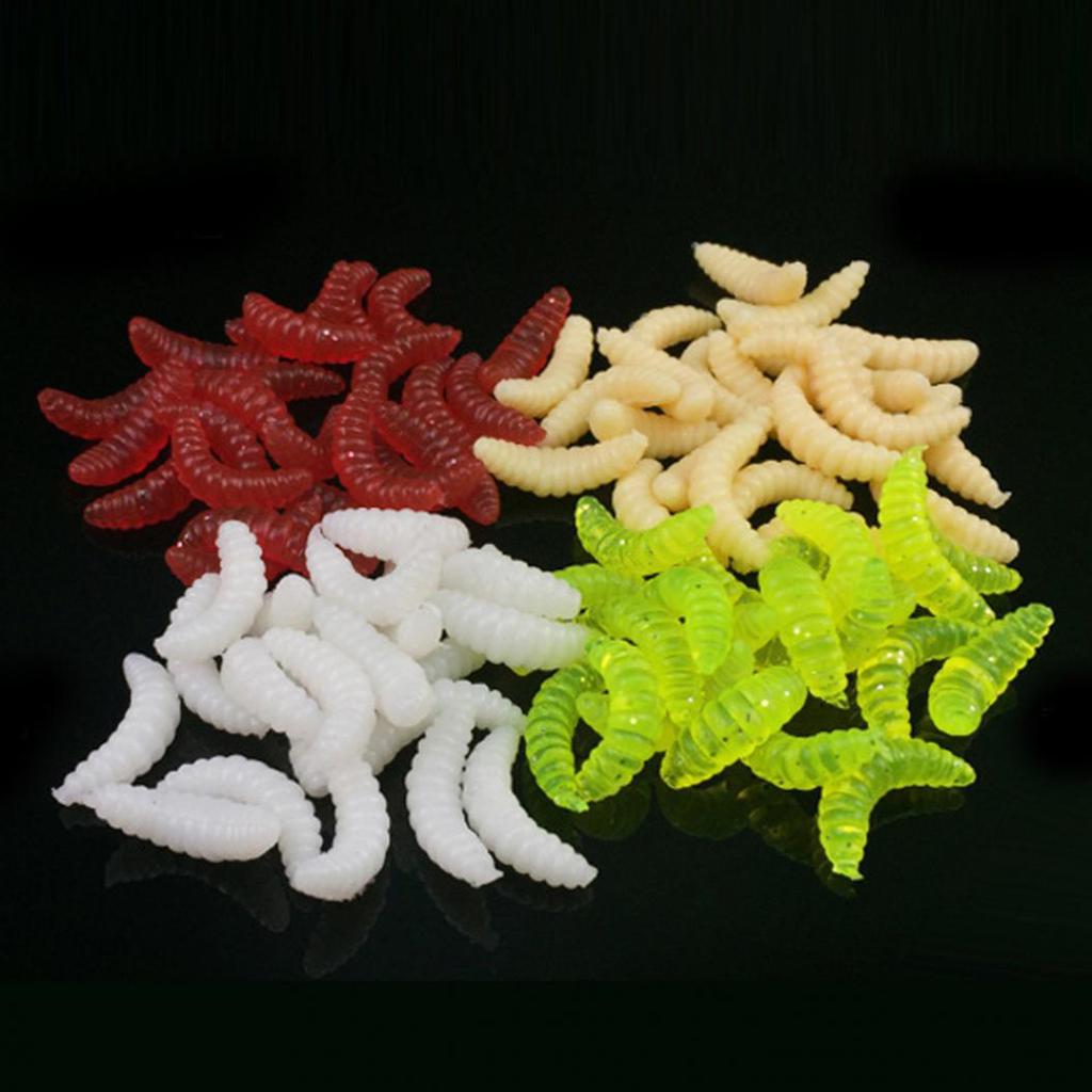 100Pcs 4 Colors Maggot Grub Outdoor Fishing Lure Worm Silicone Soft Bait Tool