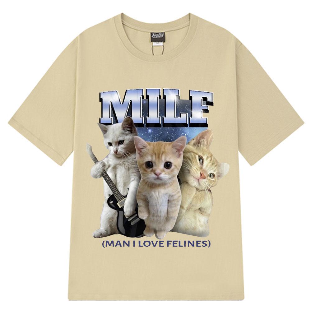 2026 Summer Cotton Tee Funny Cat Band Graphic Unisex WOMEN Plus Size Loose Casual Hip Hop Streetwear Breathable Top Y2k