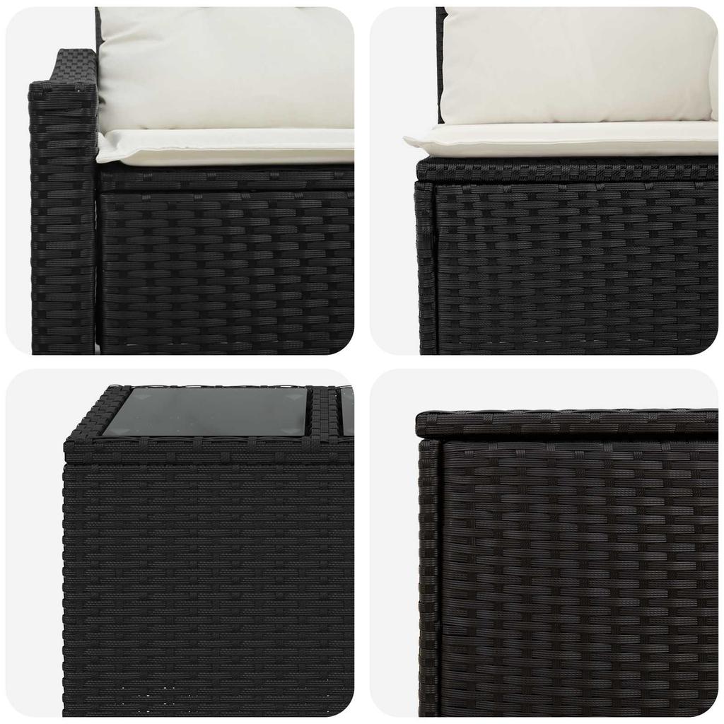Sofa Set 6 Pieces Black and Cream White Poly Rattan and Steel