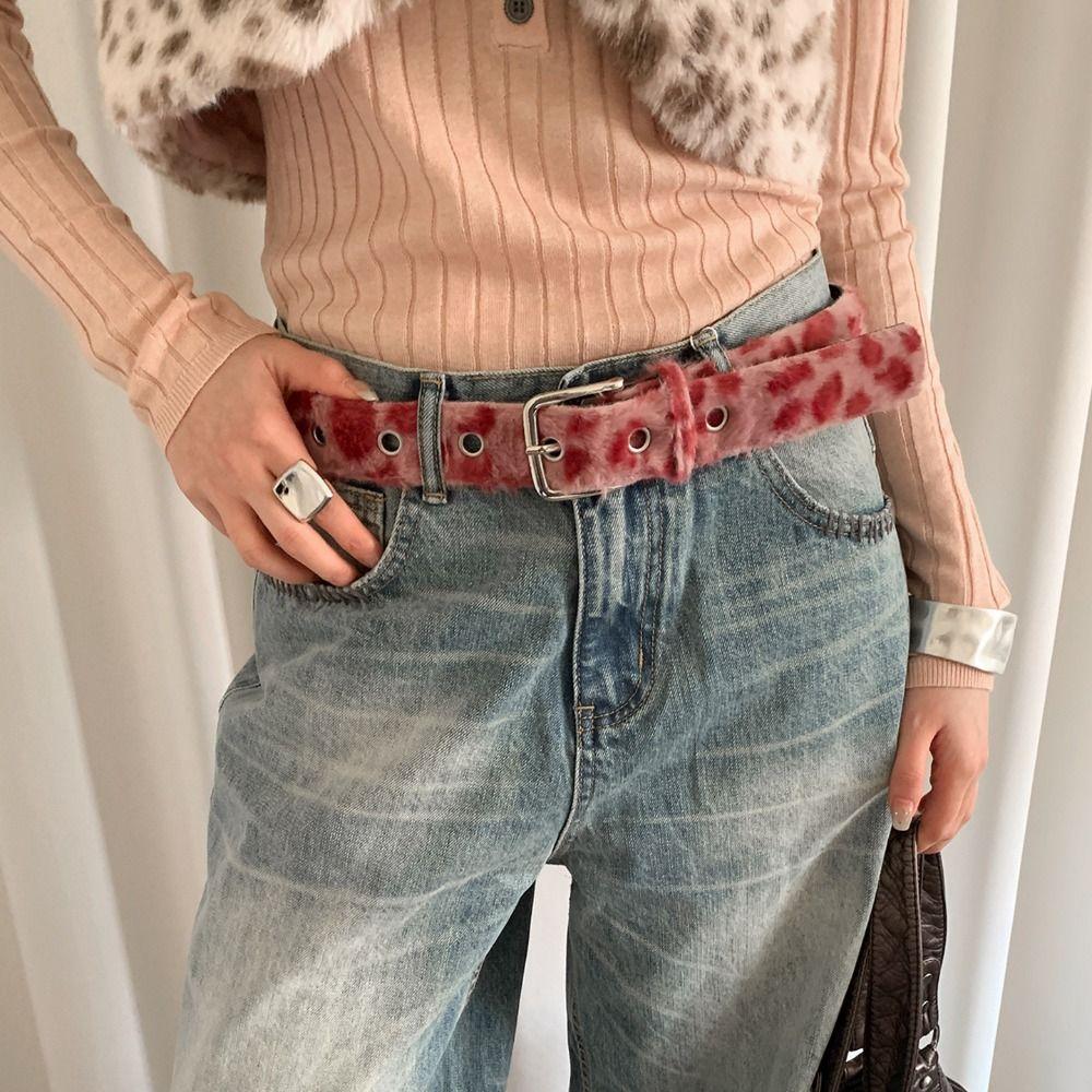 Korean Style Leopard Print Belt Adjustable Jeans Waistband Retro Y2k Belt Clothing Accessories