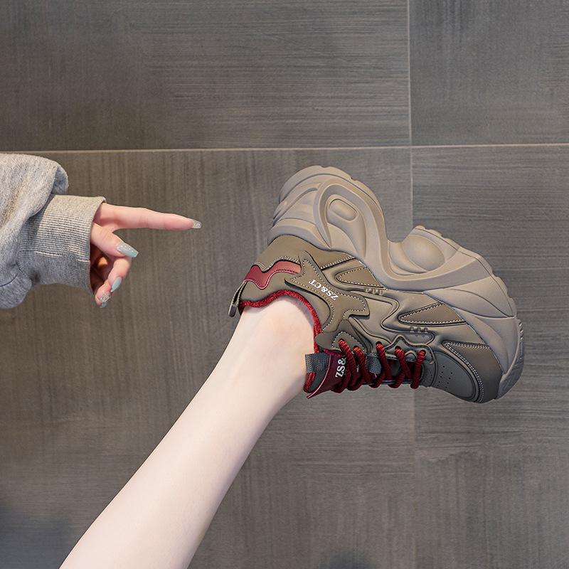 Женские туфли Dad Shoes из натуральной кожи на толстой подошве, визуально увеличивающие рост, универсальные повседневные кроссовки на весну/осень, мода 2025 года.