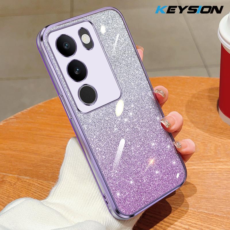KEYSION Роскошный блестящий чехол с покрытием для VIVO V29 5G, прозрачный мягкий ТПУ, противоударная задняя крышка для VIVO V29 5G