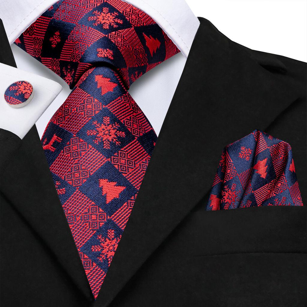 Hi-Tie Dark Gold Plaid Jacquard Mens Silk Tie Classic Necktie Cufflink Hanky Set