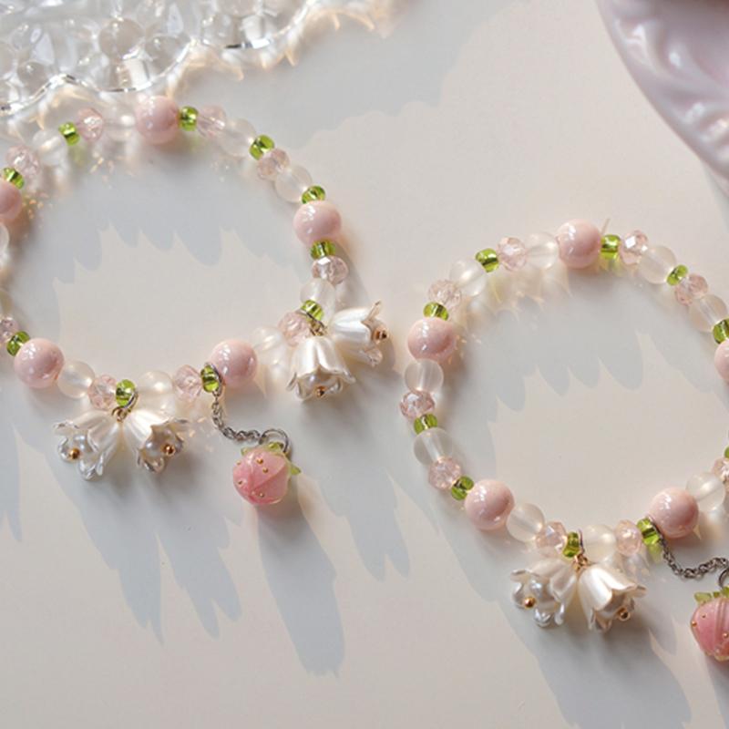Милый винтажный браслет с жемчужным цветком лилии для женщин, корейский милый розовый браслет с кисточкой, ювелирные изделия