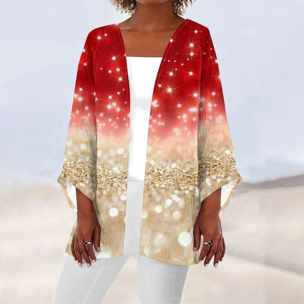 Женская повседневная мода Caot с рождественским принтом Легкая куртка средней длины Кардиган