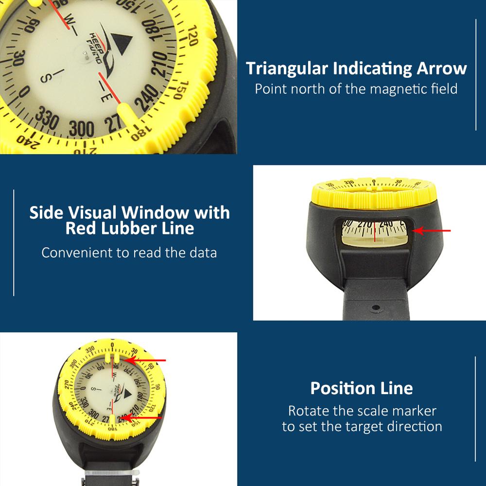 Подводный компас Светящийся компас Наручный компас для дайвинга Высокоточный профессиональный компас для