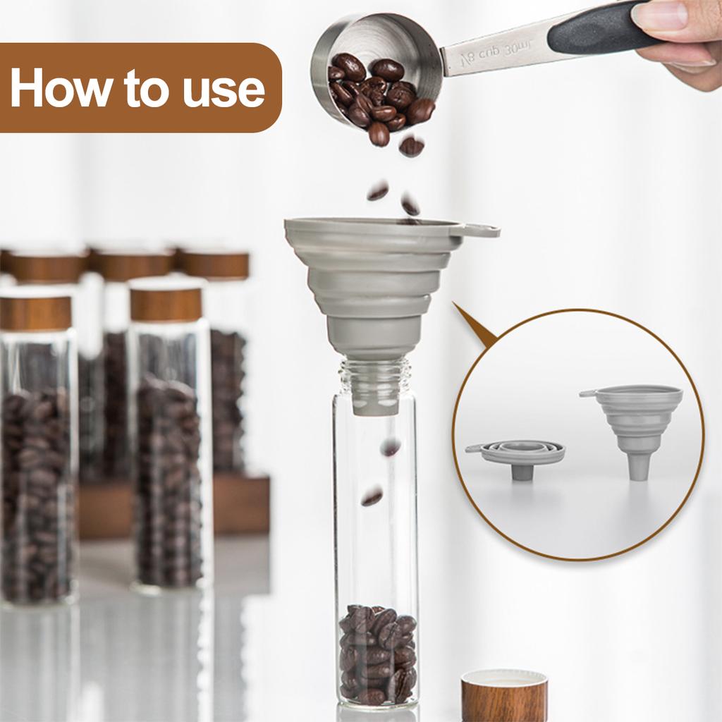 Leeseph Single Dose Coffee Bean Storage Tubes with Walnut Wood Display Stand and Funnel, Dosing Glass Vials with Lids, Best Gift
