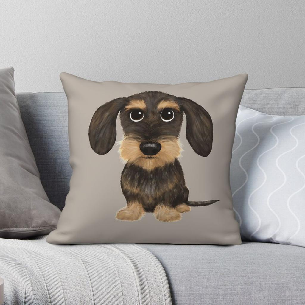 Wire Haired Wiener Dog Square Pillowcase Polyester Linen Velvet Creative Zip Decorative Room Cushion Case