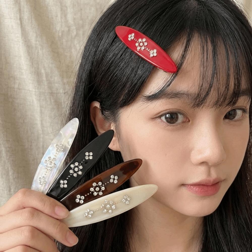 Vintage Y2K Spring Clip Aesthetic Rhinestone Side Bangs Clip Non-slip Acetate Hair Clip Women
