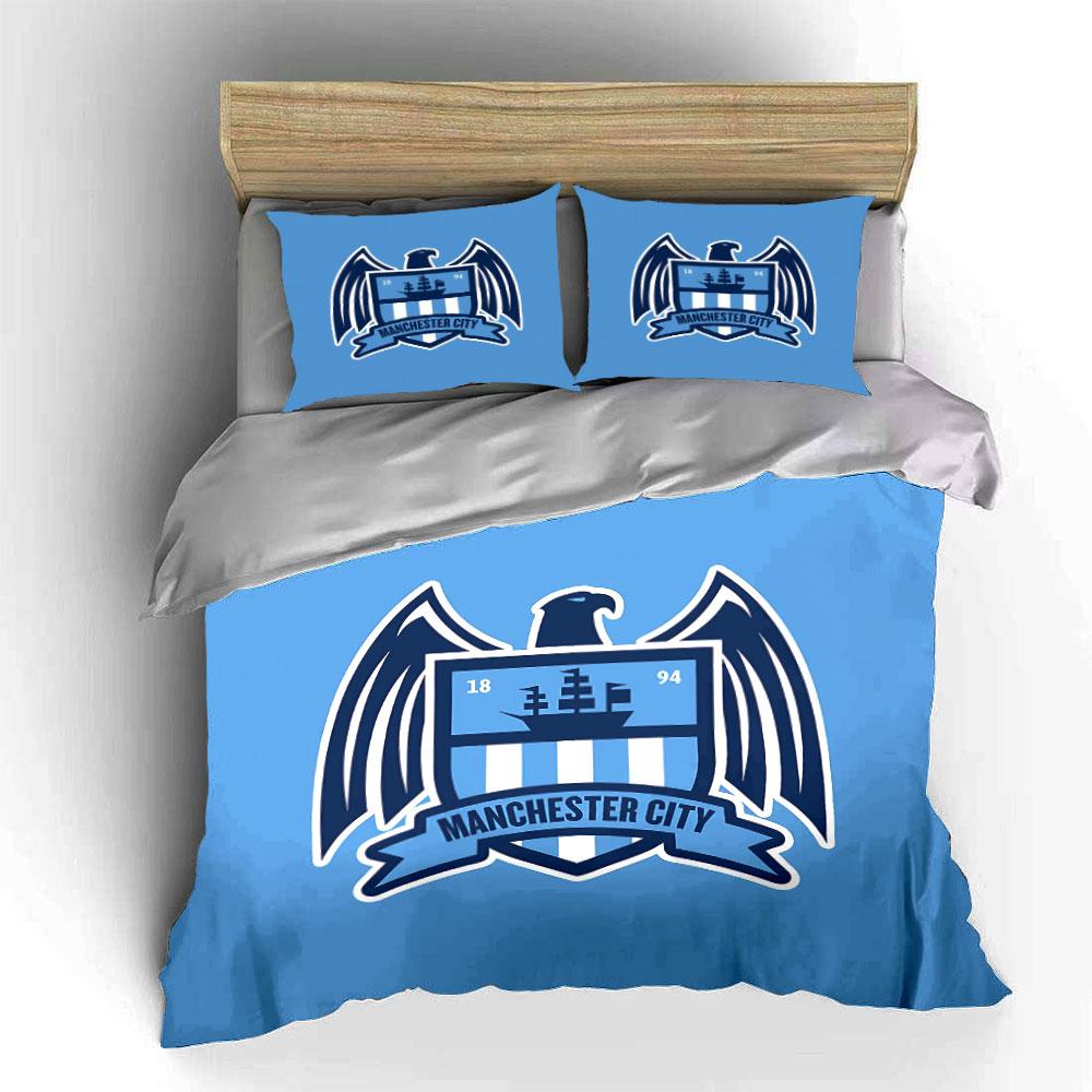 Manchester City Crest Bedding Duvet Cover Set Duvet Cover Pillowcases (1*Duvet Cover 2*Pillowcases, without duvet insert)