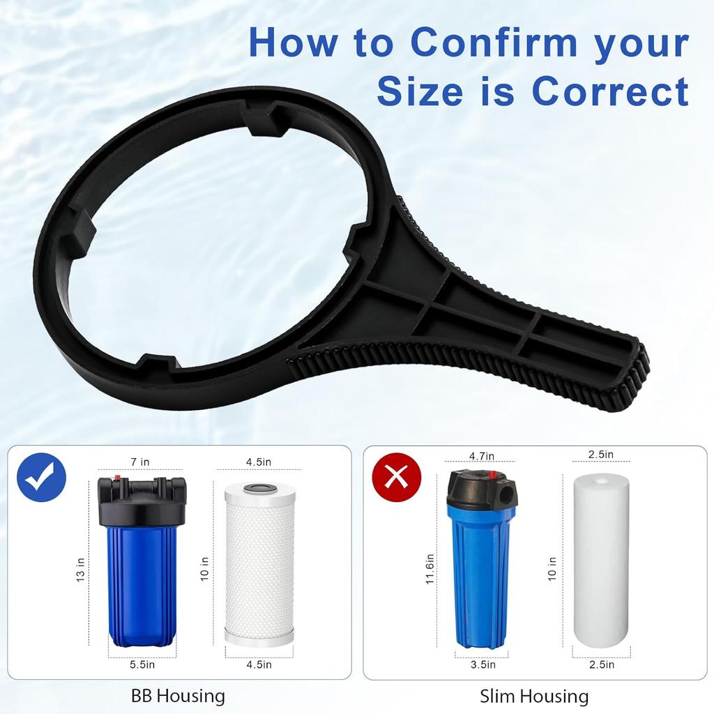 Heavy Duty Water Filter Wrench (6.38" Max Inner Diameter) For Big Blue-Style Filter Housings, Fit For Whole House Water Filter Systems Using 4.5"X