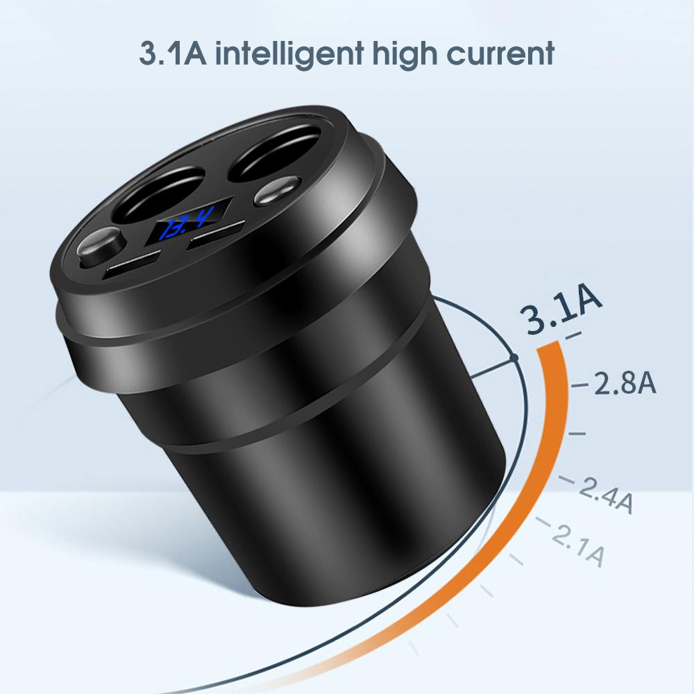 Car Charger Dual USB 3.1A Power Socket Cigarette Lighter Splitter Charger Cup Holder With Voltage LED Display Car Accessories For GPS DVR