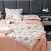 Summer Thin Quilt Bed Sheet Pillowcase 4pcs Bedding Set Home Textiles Soft Double Blanket Print Air-conditioning Quilt Washable