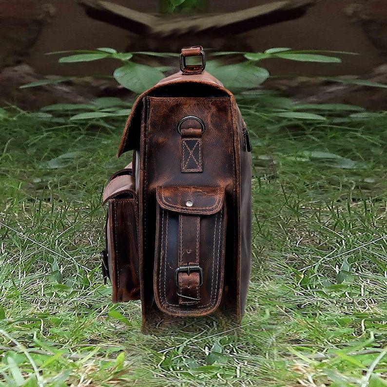 Handmade Leather Messenger Bag Full Grain Buffalo Leather Office Briefcase Bag for Men and Women Leather Laptop Bag Satchel Shoulder Bag