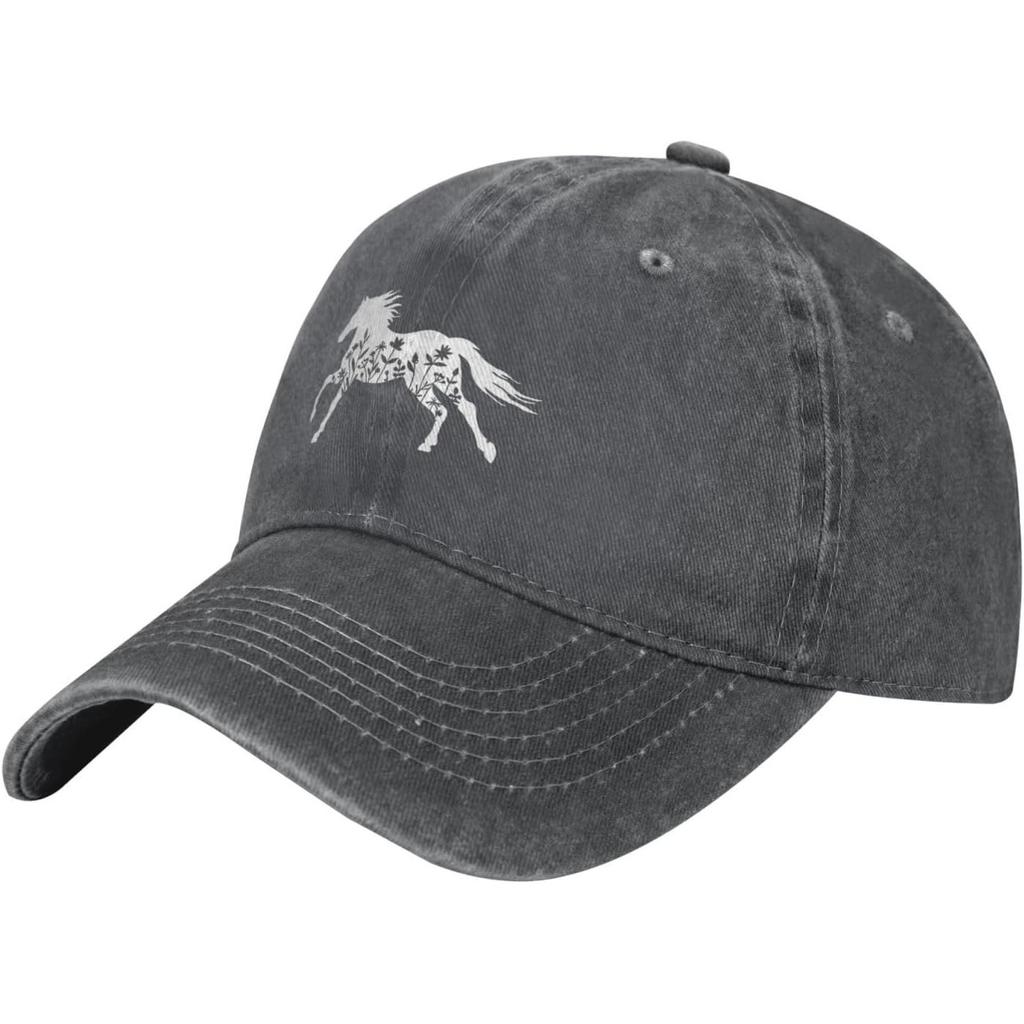 Floral Silhouette Horse Baseball Cap Washed Cotton Adjustable Trucker Hat for Unisex Casual Outdoor
