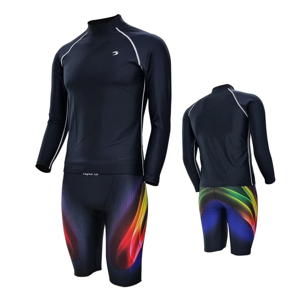 TS SPORTS Мужской купальный костюм с длинным рукавом Рашгард Комплект с шортами до колен M23042+24053