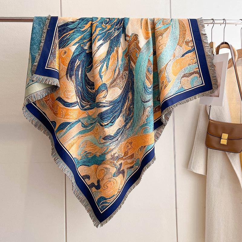 Versatile Mixed Color Contrasting Double-Sided Imitation Cashmere Shawl Winter High-End Warm Square Scarf