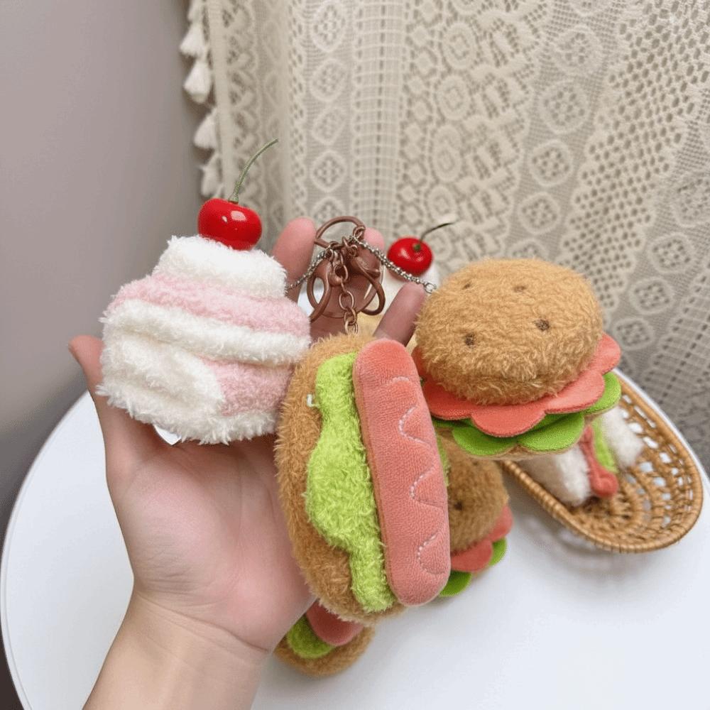 2pcs Kawaii Design Simulation Food Plush Keychain Plush Material Cake Keyring Bag Accessories